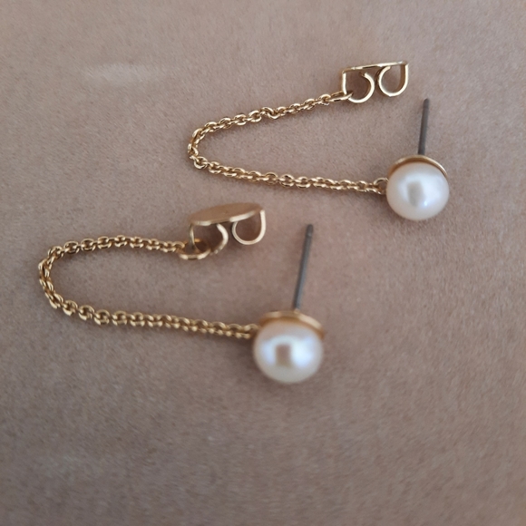 Ana Luisa Pearl Chain Stud Earrings- Joanne Gold Plated Water Fresh Pearl - Picture 3 of 4